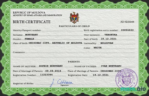 Moldova rekord życiowy narodziny certyfikat PSD szablon